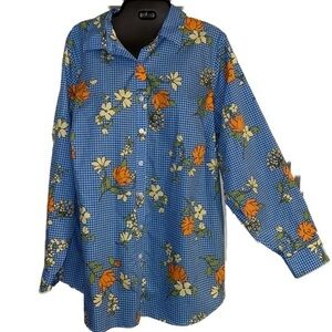 Blooms on Blue Houndstooth Plus size shirt 20w